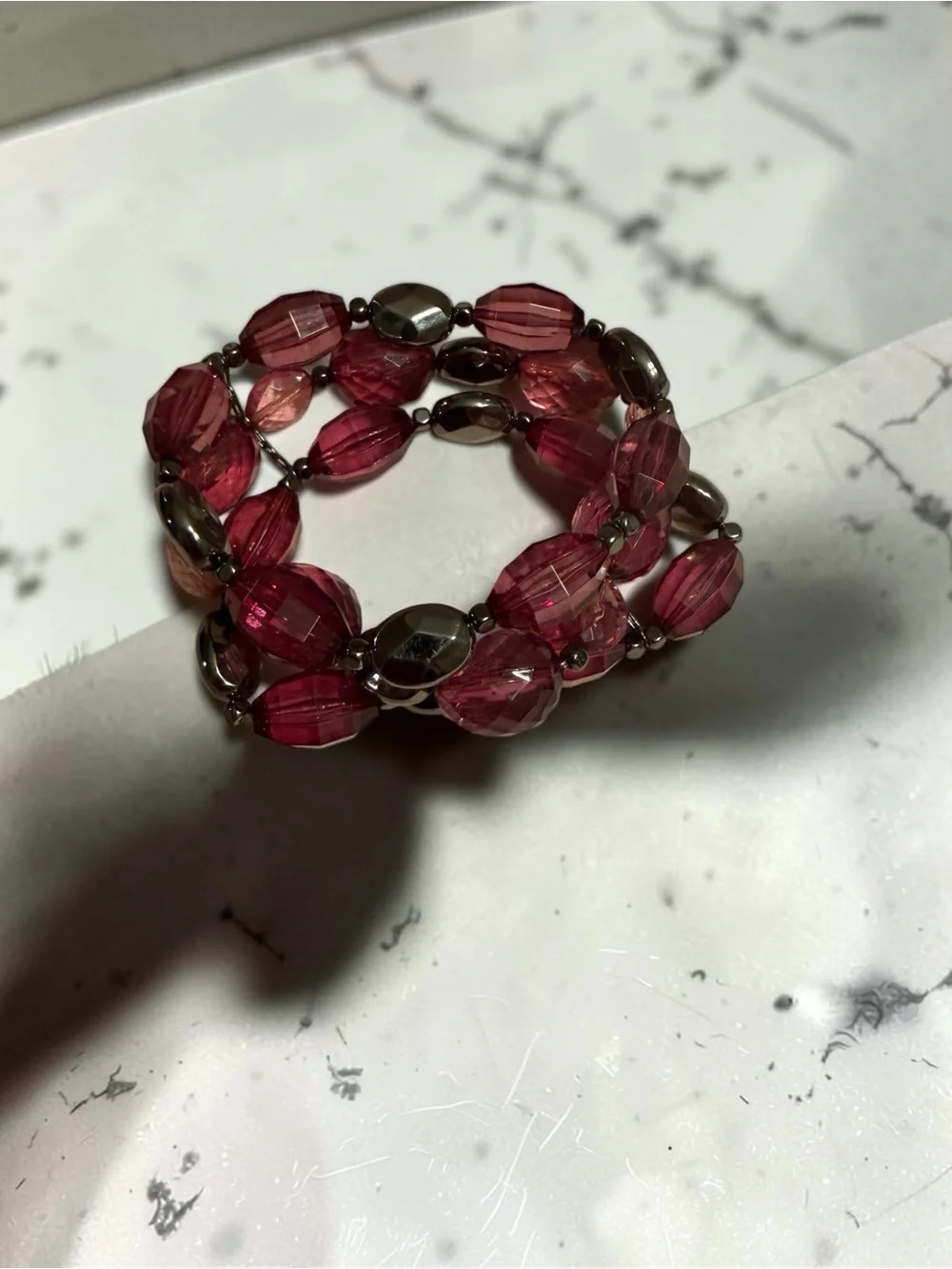 Raspberry Faceted Bead Stretch Bracelet